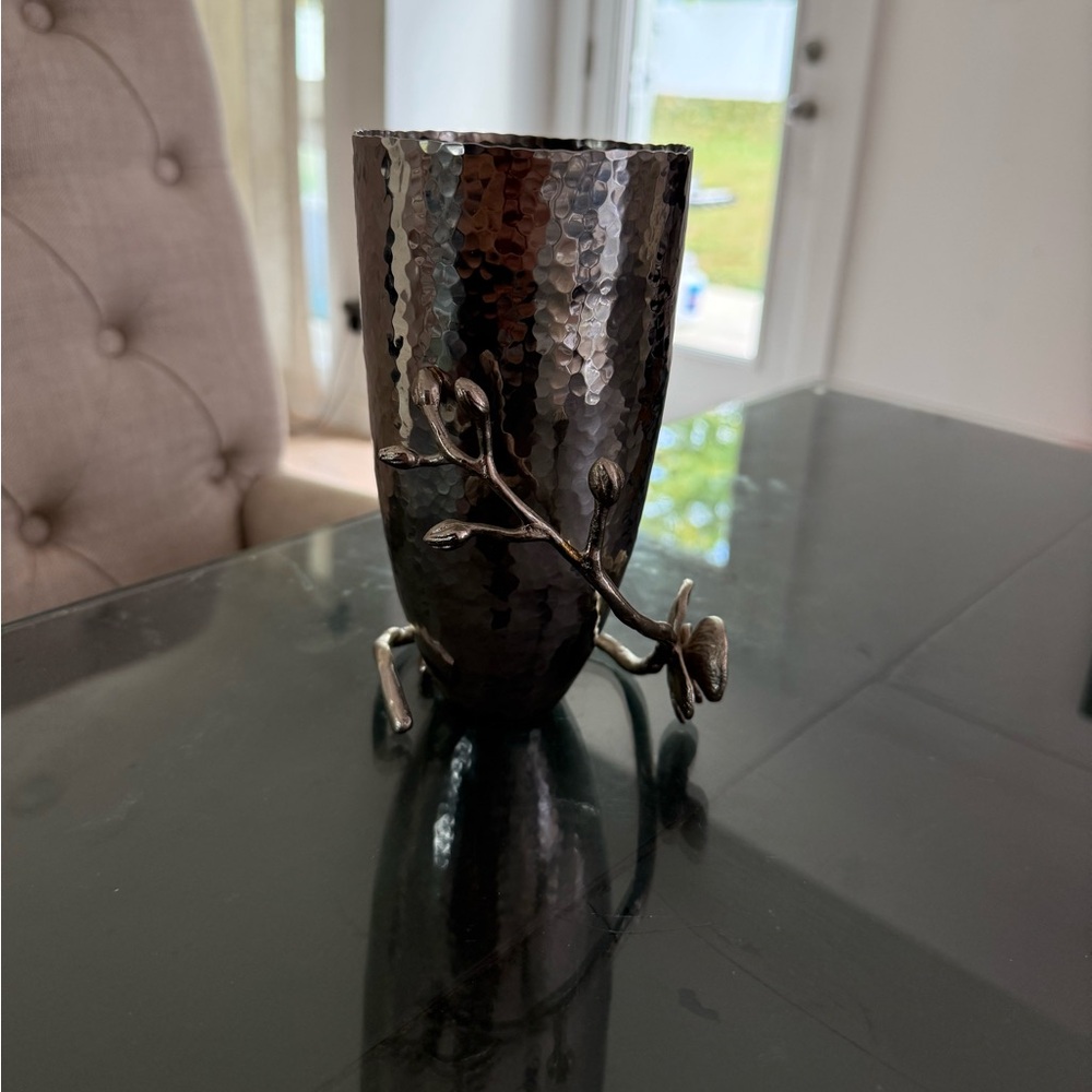 Michael Aram Silver Hammered Vases with Floral Accents
